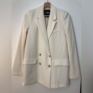 Zara Women's Cream Blazer with Gold Buttons